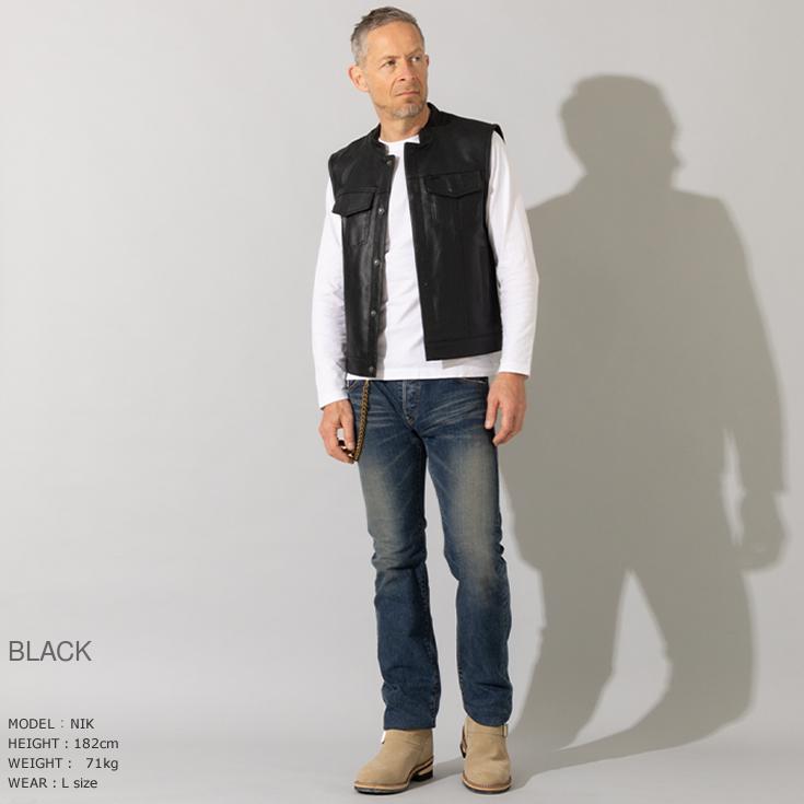 Liugoo Leathers 水牛革 レザーベスト 黒 Lサイズ Liugoo Leathers 本革 モーターサイクルクラブベスト メンズ