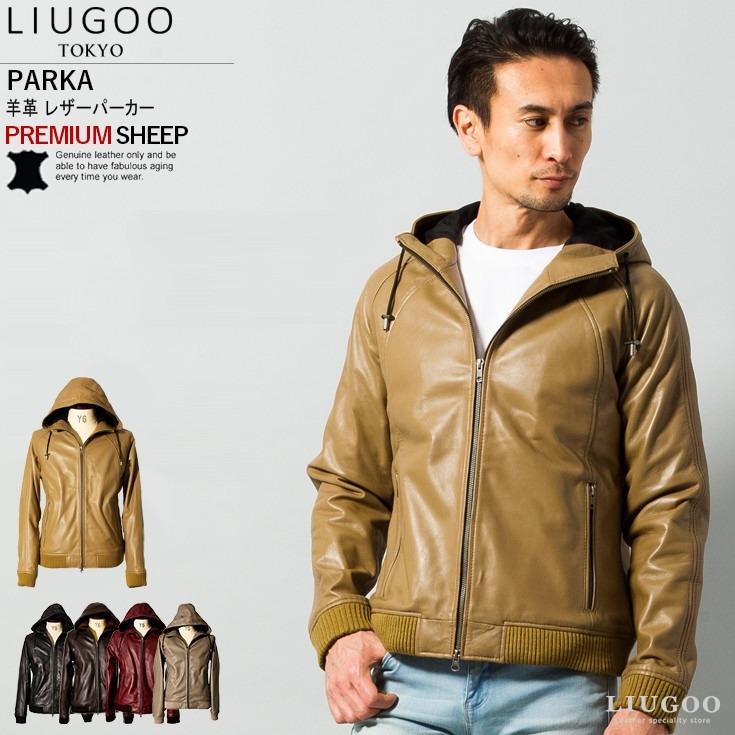 LIUGOO 本革 レザーハイネックパーカー メンズ リューグー PRK01Z