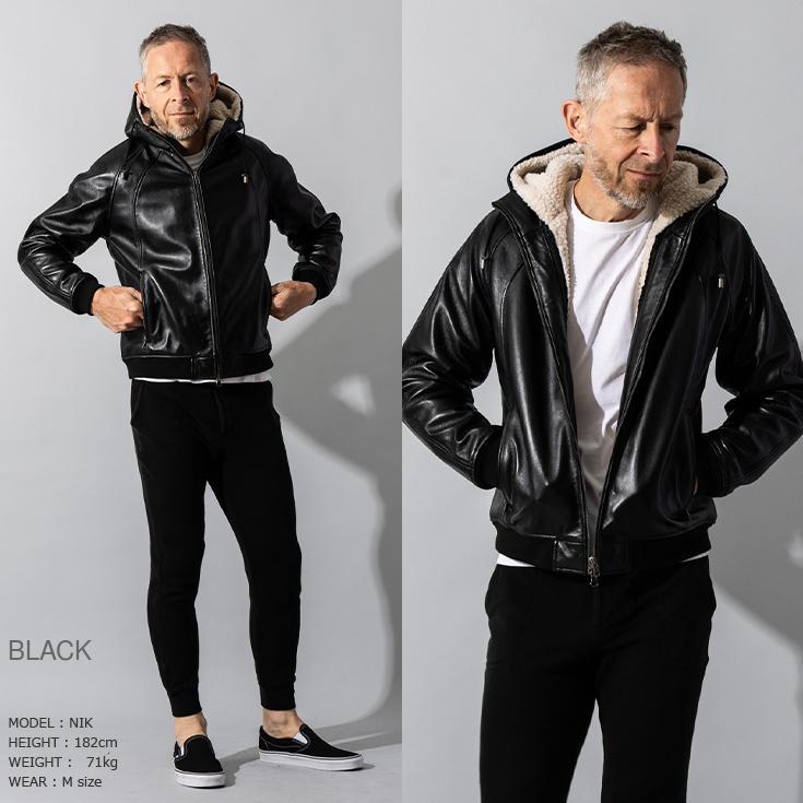 Liugoo Leathers 本革 着脱ボアライナー付防寒レザーパーカー メンズ