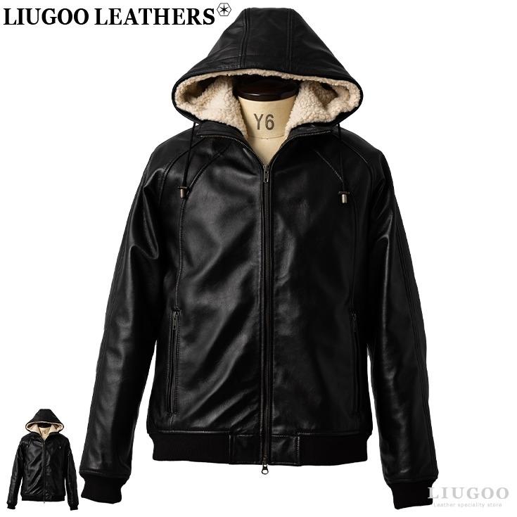【美品】Liugoo Leathers 本革 レザージャケット フード 黒 L n3033_c6.jpg