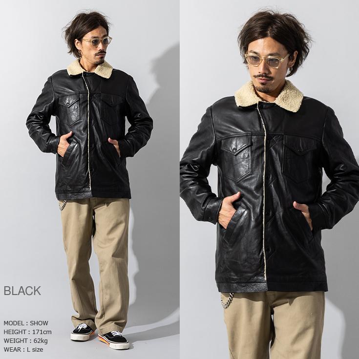 リューグーレザーズ　ボアジャケット Liugoo Leathers 本革 総ボア レザーランチコート メンズ リューグー