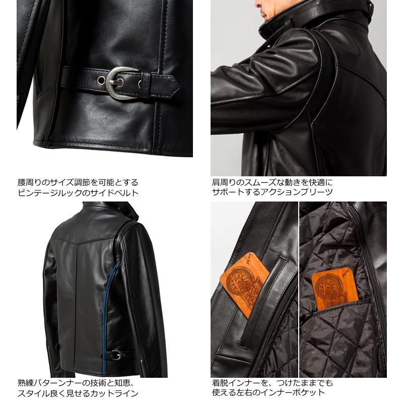 Liugoo Leathers 本革 襟ボアハイネックシングルライダースジャケット