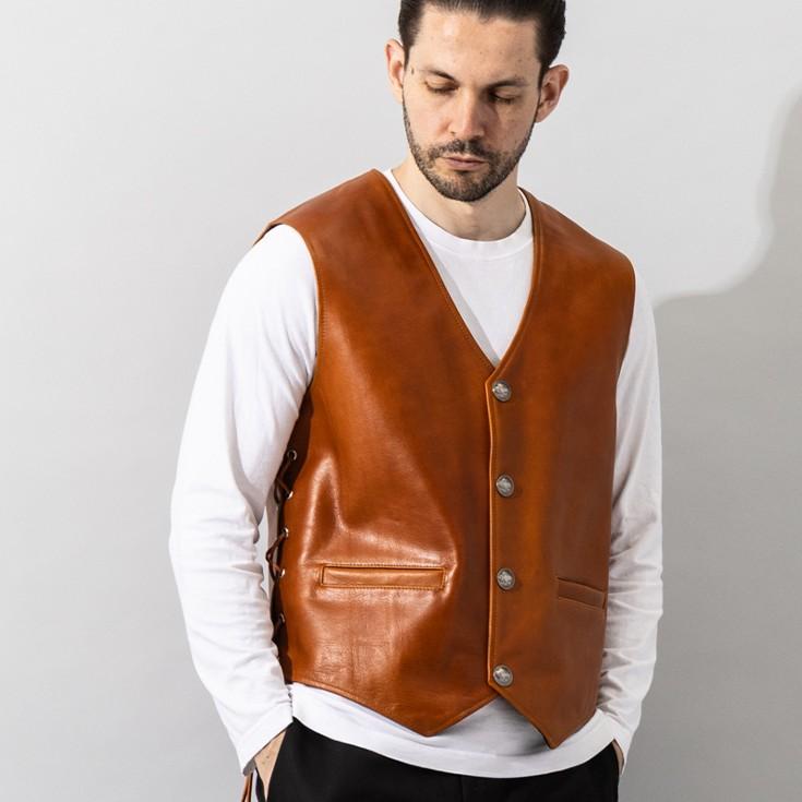 10/31まで10%OFFクーポン】Liugoo Leathers 本革 レザーコンチョベスト