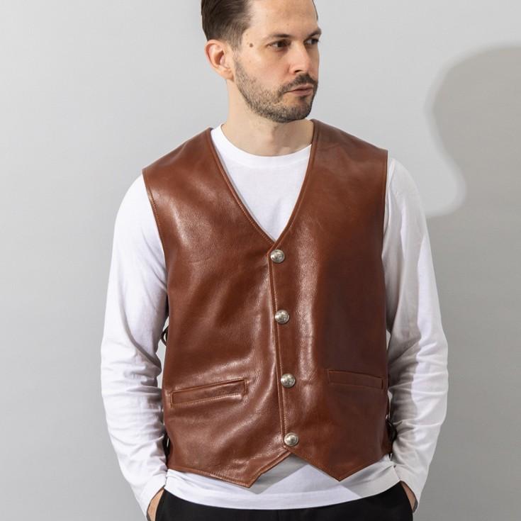 10/31まで10%OFFクーポン】Liugoo Leathers 本革 レザーコンチョベスト