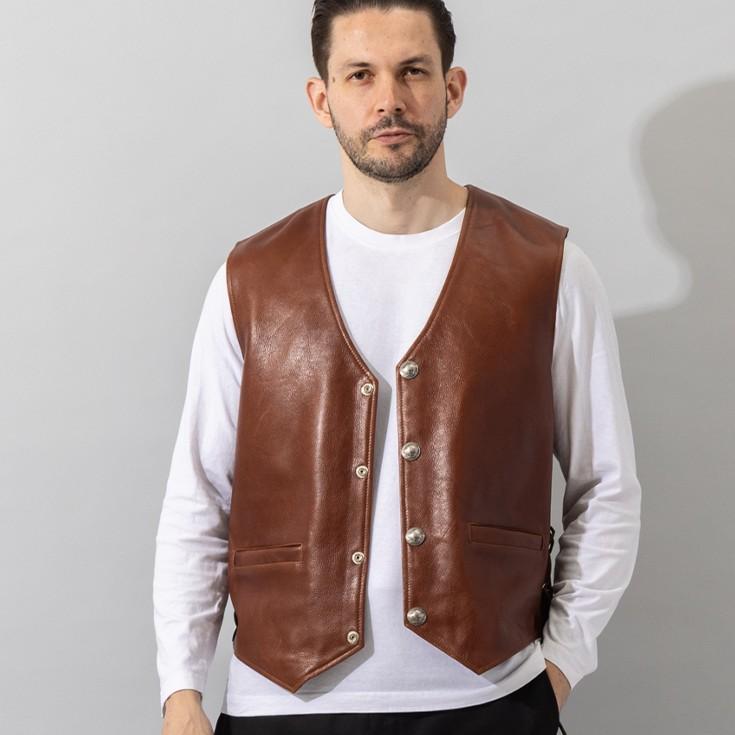 10/31まで10%OFFクーポン】Liugoo Leathers 本革 レザーコンチョベスト