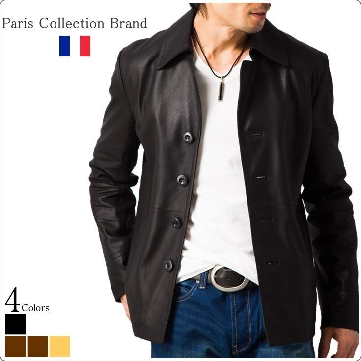 Paris Collection Brand 本革 4つボタンジャケット メンズ パリコレクションブランド 6723  軽くて柔かい！ レザージャケット 革ジャン 皮ジャン 本革ジャケット｜liugoo