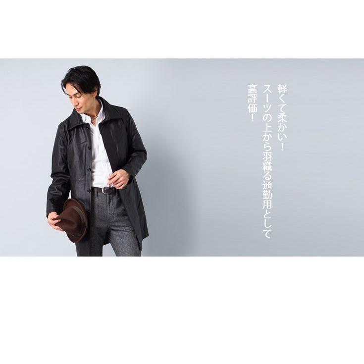 セミロングコート 本革コート レザージャケット 高級ラム羊革 ブラック 