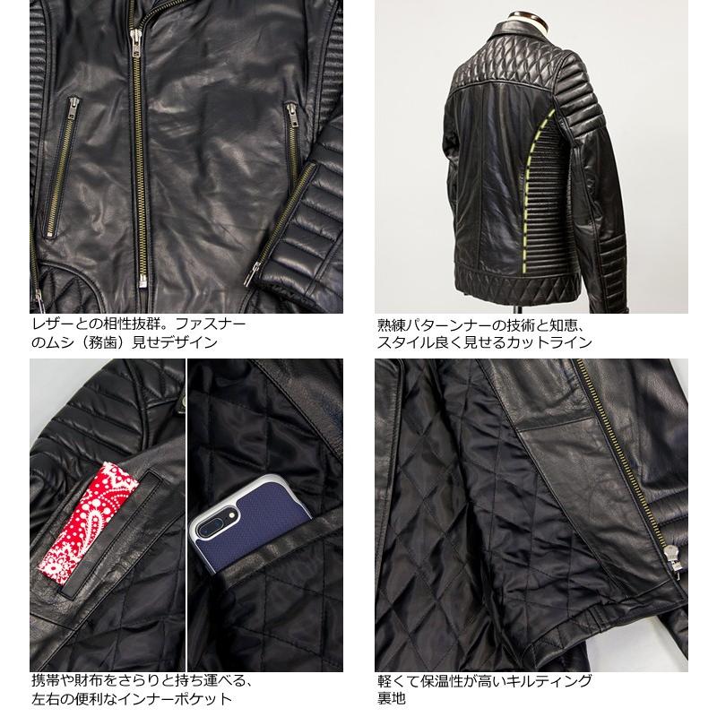 aZitator 本革 パッドダブルライダースジャケット メンズ