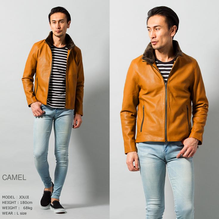 LIUGOO 本革 襟ボアハイネックシングルジャケット Liugoo Leathers LIUGOO 本革 襟ボアハイネックシングル