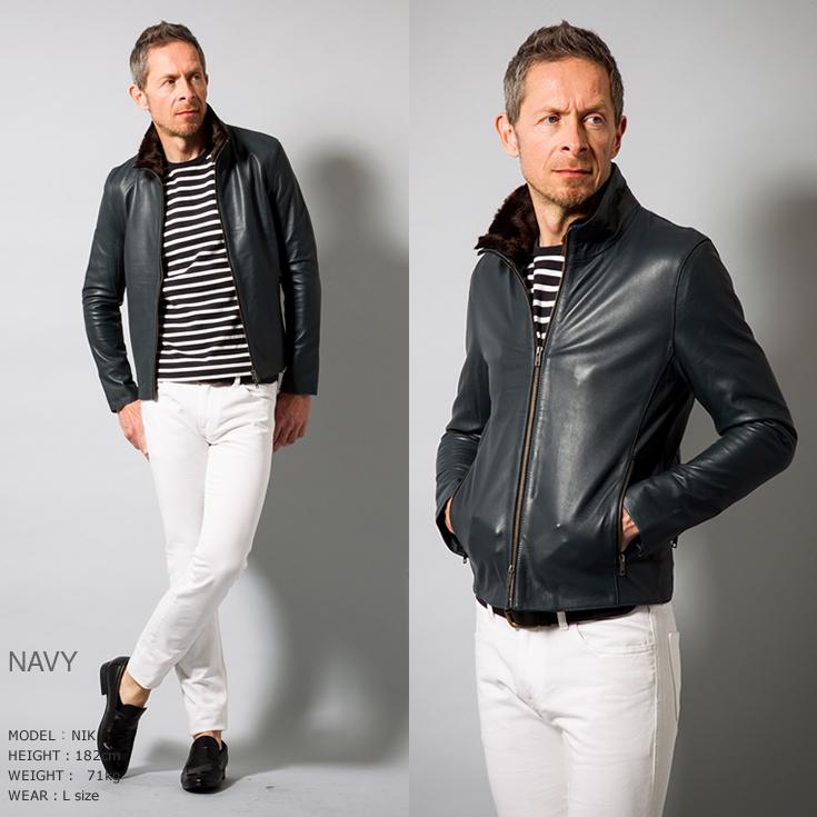 LIUGOO 本革 襟ボアハイネックシングルジャケット  メンズ リューグー WNG02B  レザージャケット ライダースジャケット AP | Liugoo Leathers | 13