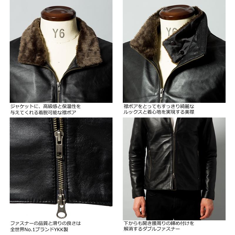 LIUGOO 本革 襟ボアハイネックシングルジャケット  メンズ リューグー WNG02B  レザージャケット ライダースジャケット AP | Liugoo Leathers | 16