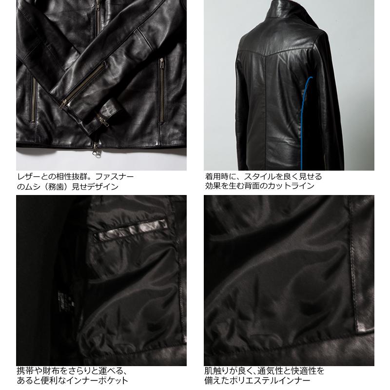 LIUGOO 本革 襟ボアハイネックシングルジャケット  メンズ リューグー WNG02B  レザージャケット ライダースジャケット AP | Liugoo Leathers | 17