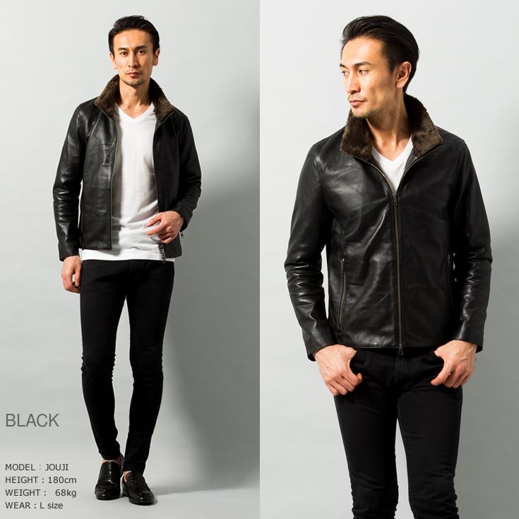 Liugoo Leathers LIUGOO 本革 襟ボアハイネックシングルジャケット