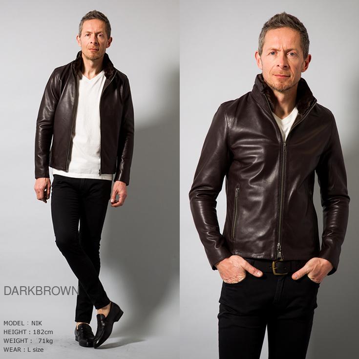 LIUGOO 本革 襟ボアハイネックシングルジャケット  メンズ リューグー WNG02B  レザージャケット ライダースジャケット AP | Liugoo Leathers | 08