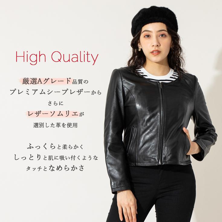 【50%OFFクーポン】LIUGOO 本革 ノーカラーシングルジャケット レディース リューグー SRN01LA  レザージャケット ライダースジャケット | Liugoo Leathers | 01