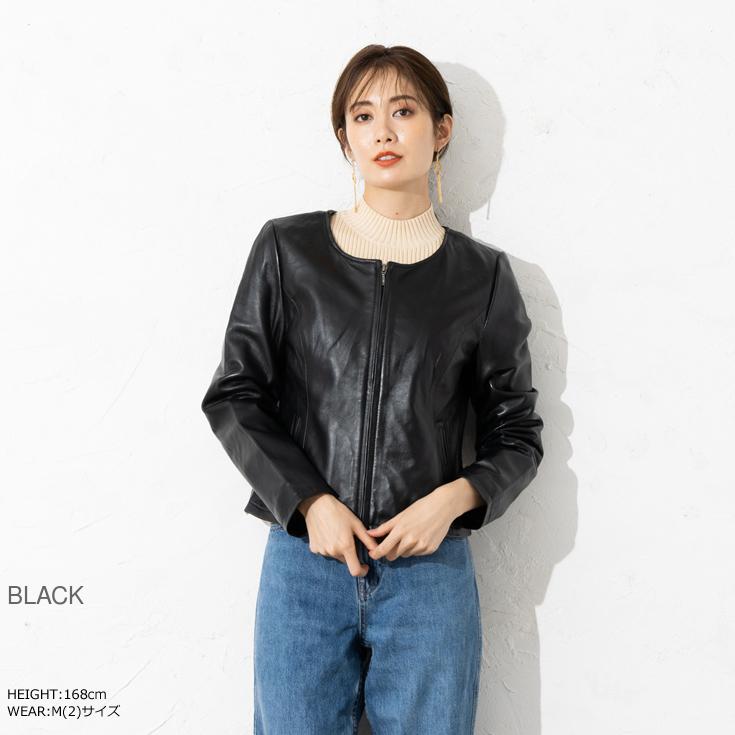 【50%OFFクーポン】LIUGOO 本革 ノーカラーシングルジャケット レディース リューグー SRN01LA  レザージャケット ライダースジャケット | Liugoo Leathers | 07