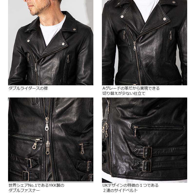美品　リューグーレザーズ　ラムレザー　ダブルライダース　レザージャケット　L　黒 Liugoo Leathers 本革 ダブルライダースジャケット メンズ