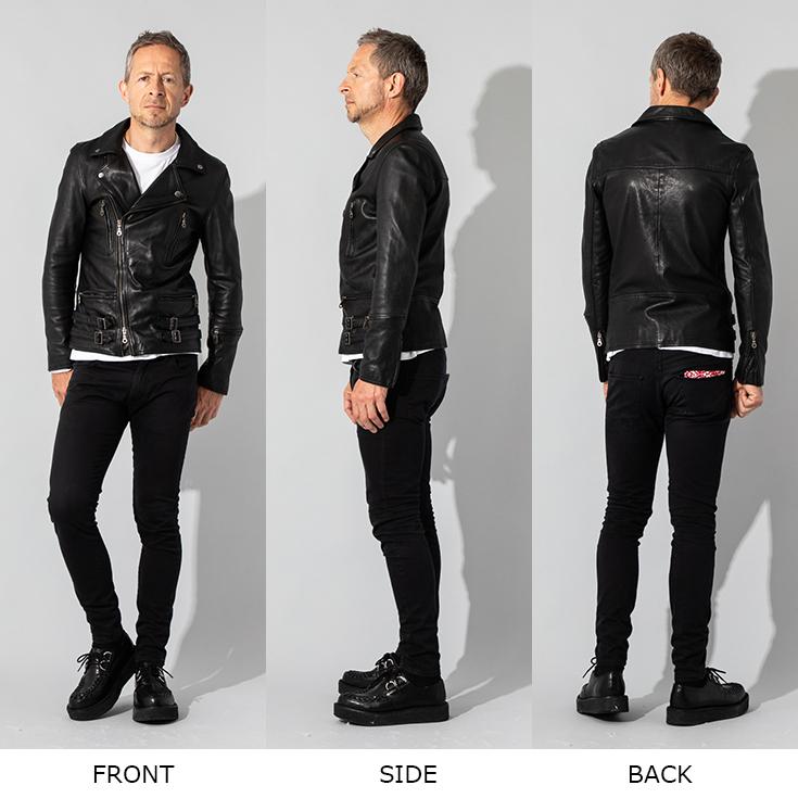 美品　リューグーレザーズ　ラムレザー　ダブルライダース　レザージャケット　L　黒 Liugoo Leathers 本革 ダブルライダースジャケット メンズ