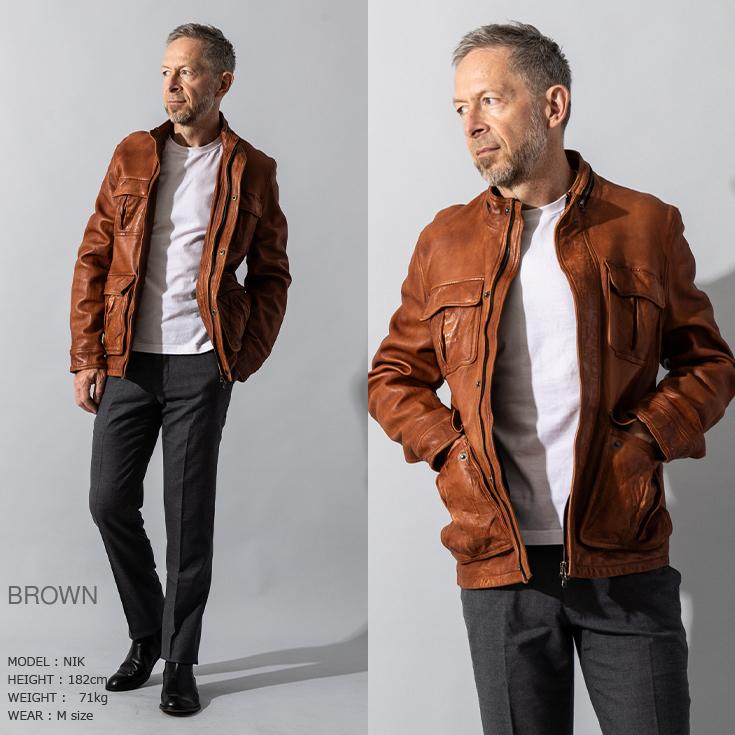 Liugoo Leathers 本革 フルベジ ビンテージ仕上げ M-65タイプ フィールドジャケット メンズ リューグーレザーズ SFJ24B  レザージャケット 革ジャン 経年変化 |  | 01