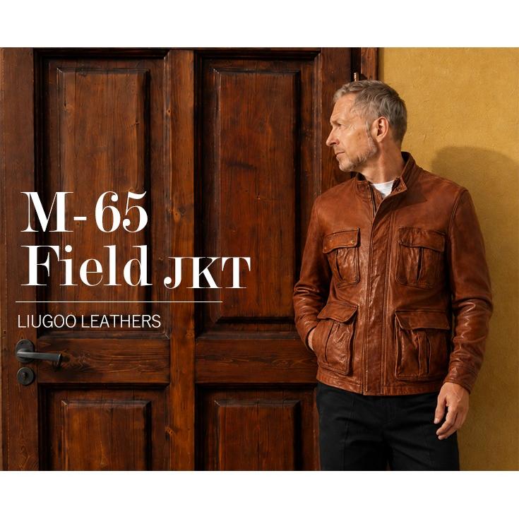 Liugoo Leathers 本革 フルベジ ビンテージ仕上げ M-65タイプ