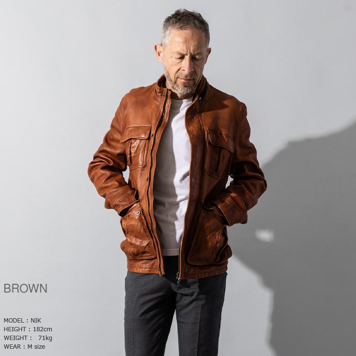 Liugoo Leathers 本革 フルベジ ビンテージ仕上げ M-65タイプ フィールドジャケット メンズ リューグーレザーズ SFJ24B  レザージャケット 革ジャン 経年変化 |  | 02