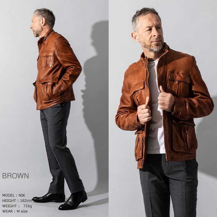 Liugoo Leathers 本革 フルベジ ビンテージ仕上げ M-65タイプ フィールドジャケット メンズ リューグーレザーズ SFJ24B  レザージャケット 革ジャン 経年変化 |  | 04