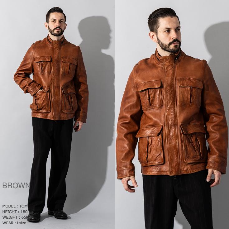 Liugoo Leathers 本革 フルベジ ビンテージ仕上げ M-65タイプ フィールドジャケット メンズ リューグーレザーズ SFJ24B  レザージャケット 革ジャン 経年変化 |  | 05