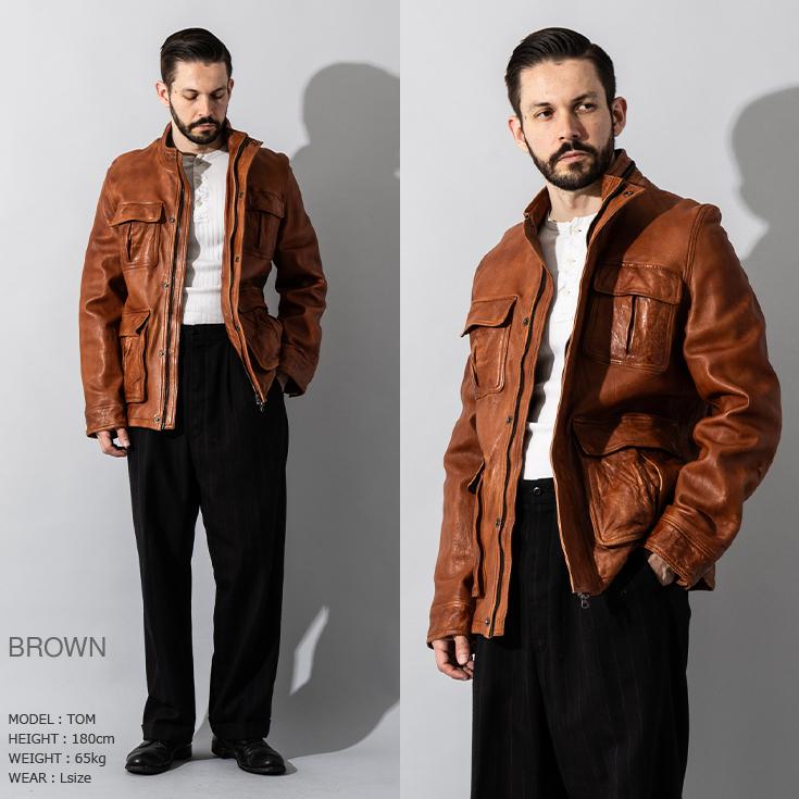 Liugoo Leathers 本革 フルベジ ビンテージ仕上げ M-65タイプ フィールドジャケット メンズ リューグーレザーズ SFJ24B  レザージャケット 革ジャン 経年変化 |  | 06