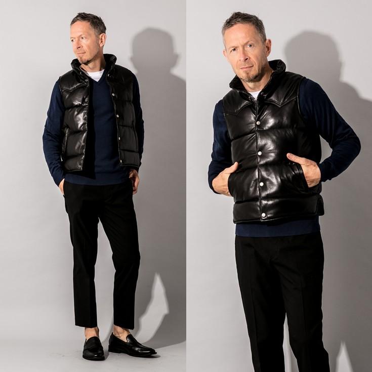 【極美品】リューグーレザー ラムレザー ダウンベスト 黒 Liugoo Leathers 【20周年記念10%OFFクーポン】LIUGOO 本革 レザー