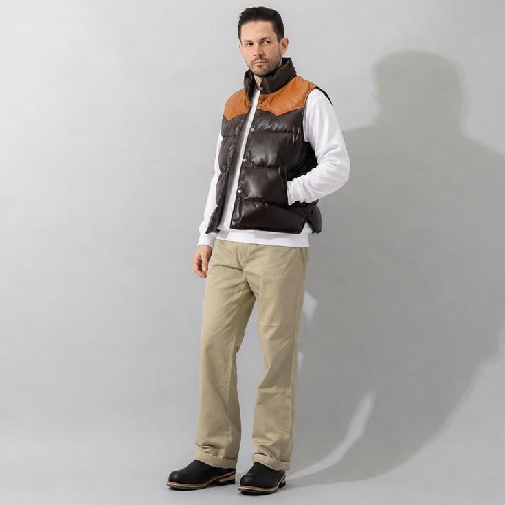 Liugoo Leathers 本革 ツートン レザーダウンベスト シープスキン羊革