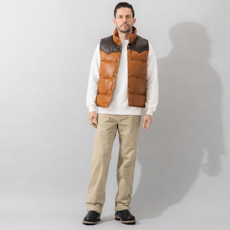 Liugoo Leathers 本革 ツートン レザーダウンベスト シープスキン羊革