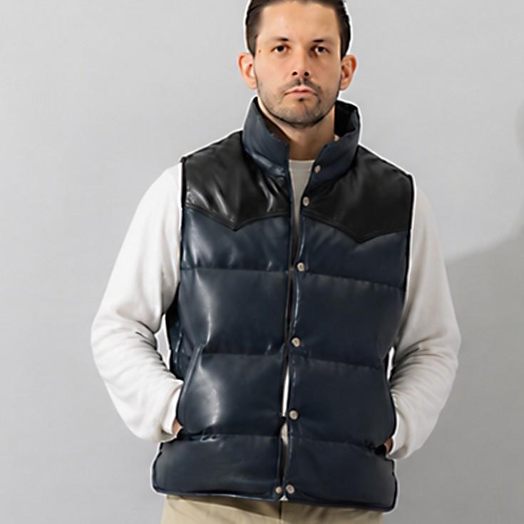 Liugoo Leathers 本革 ツートン レザーダウンベスト シープスキン羊革