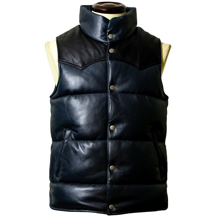 Liugoo Leathers 本革 ツートン レザーダウンベスト シープスキン羊革