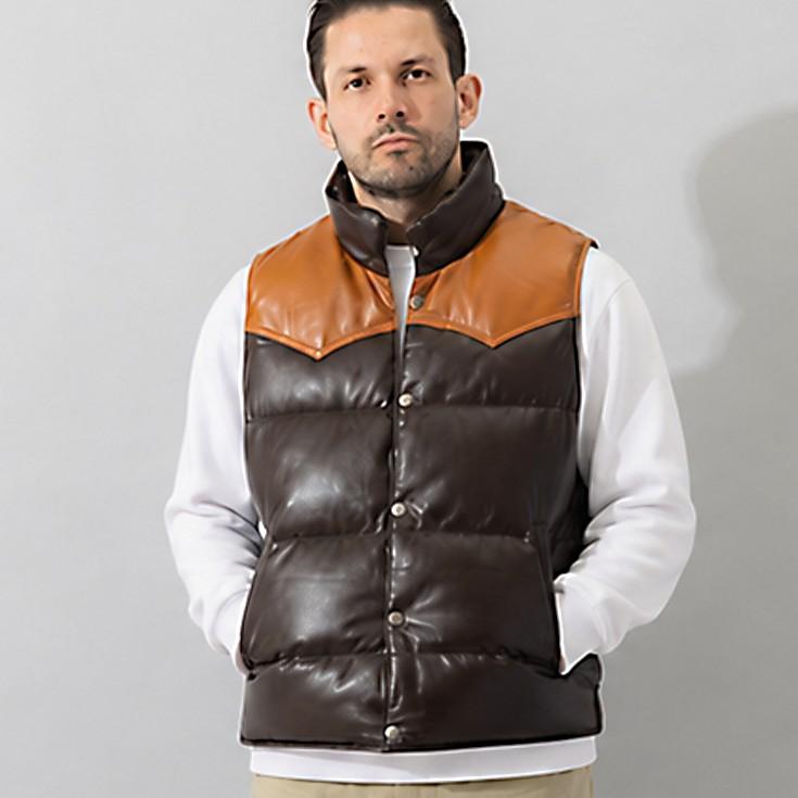 liugoo leathers リューグーレザーズ ラムスキン羊革 ダウンベスト Liugoo Leathers 本革 ツートン レザーダウンベスト シープスキン羊革