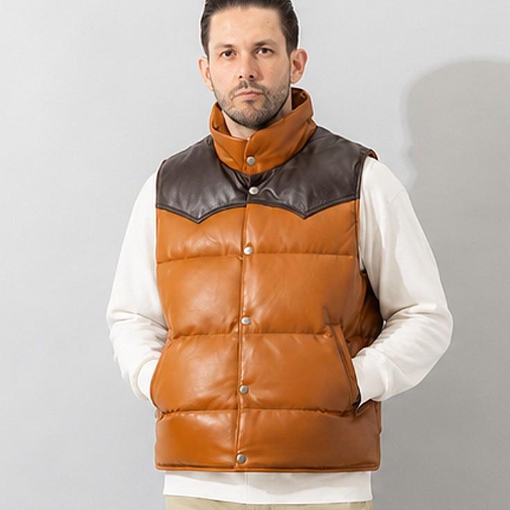 Liugoo Leathers 本革 ツートン レザーダウンベスト シープスキン羊革