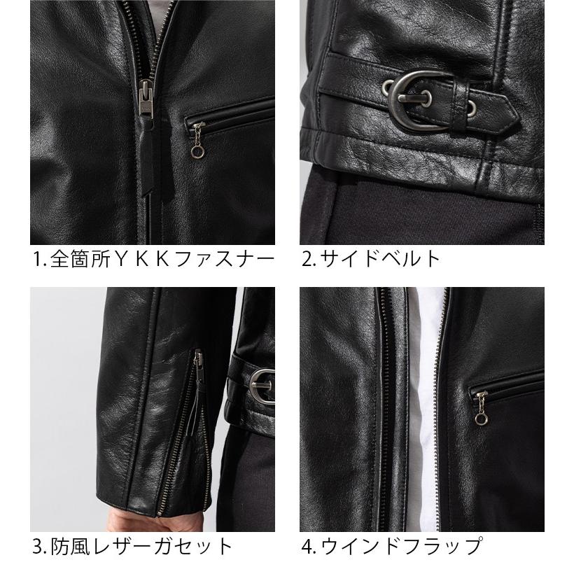 Liugoo Leathers 本革 シングルライダースジャケット メンズ
