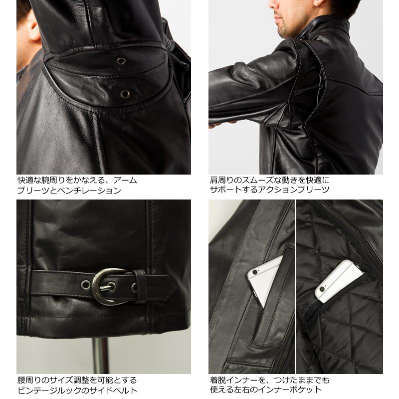 【50%OFFクーポン】Liugoo Leathers 本革 シングルライダースジャケット メンズ リューグーレザーズ SRS01Aの画像