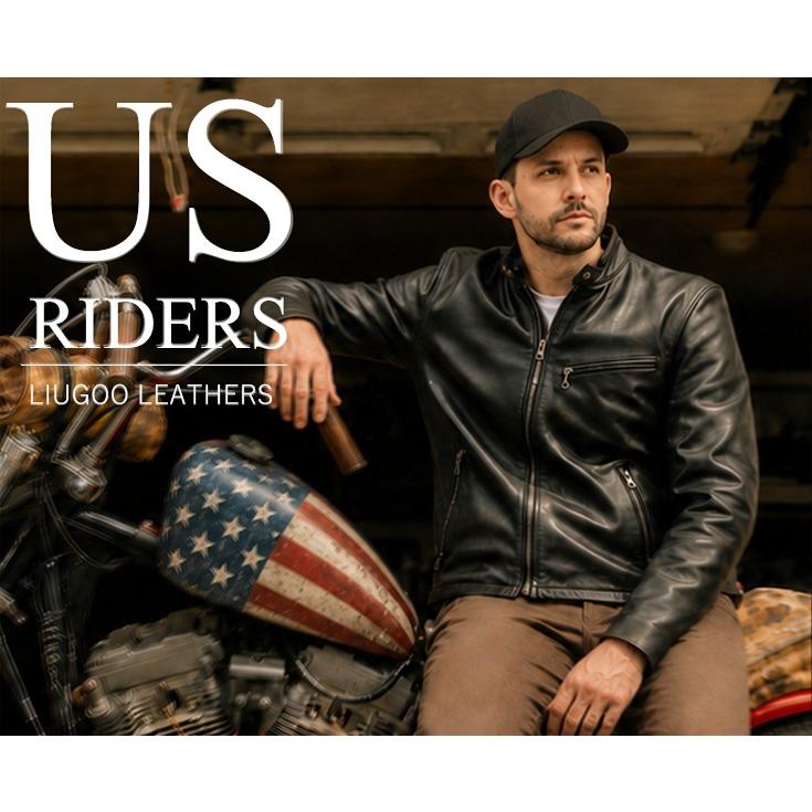 美品✨　Liugoo　LL　リューグー　レザーシングルライダース　牛革　黒 Liugoo Leathers 本革 シングルライダースジャケット メンズ