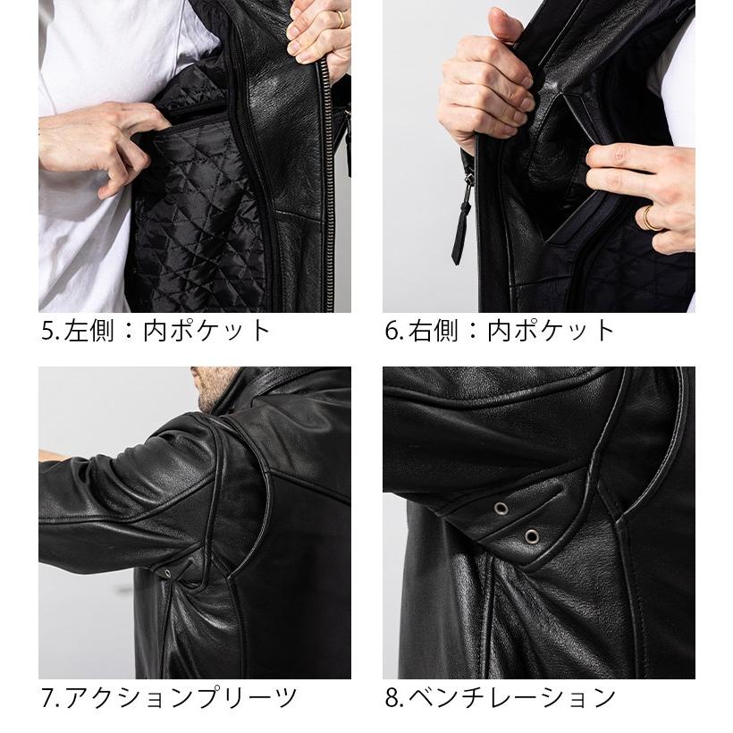 Liugoo Leathers 本革 WING-NECK シングルライダースジャケット メンズ
