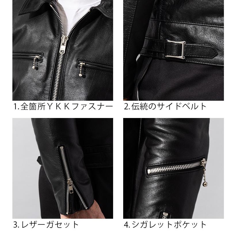 Liugoo Leathers 本革 UK襟付きシングルライダースジャケット メンズ