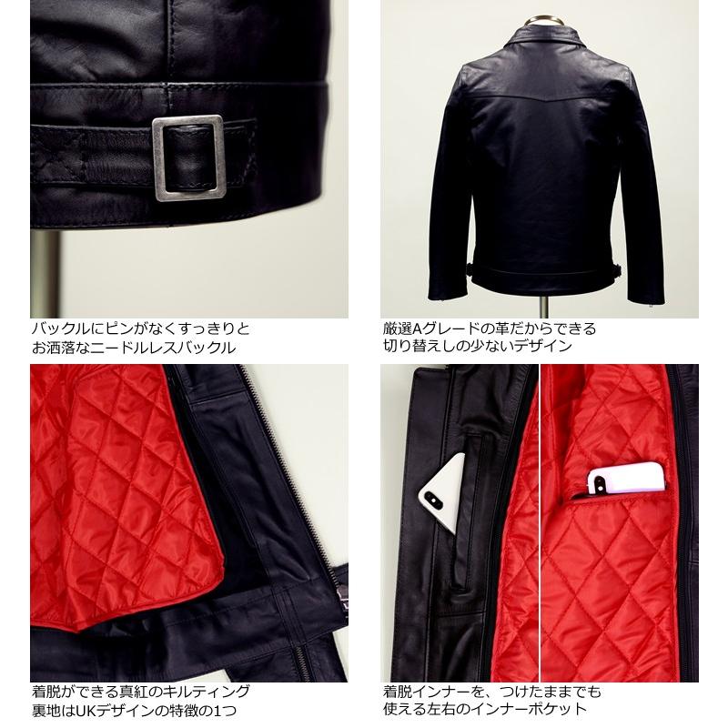 未使用級⭐️リューグーレザーズ ライダース　黒　牛革　裏地チェック赤　サイズ2 Liugoo Leathers 本革 UK襟付きシングルライダースジャケット メンズ