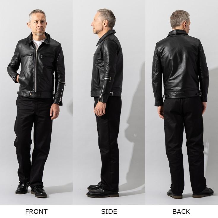 Liugoo Leathers 本革 UK襟付きシングルライダースジャケット メンズ