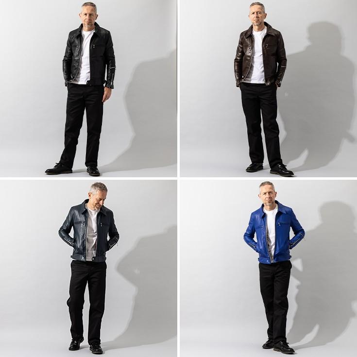 Liugoo Leathers 本革 UK襟付きシングルライダースジャケット メンズ