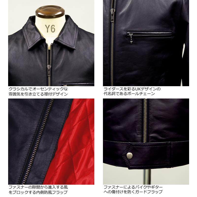 Liugoo Leathers 本革 UK襟付きシングルライダースジャケット