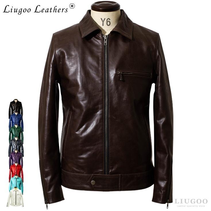 Liugoo Leathers 本革 UK襟付きシングルライダースジャケット