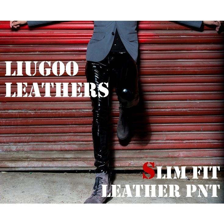 美品 Liugoo Leathers 本革 レザー スリムフィット レザーパンツ Liugoo Leathers 本革 スリムフィットレザーパンツ メンズ