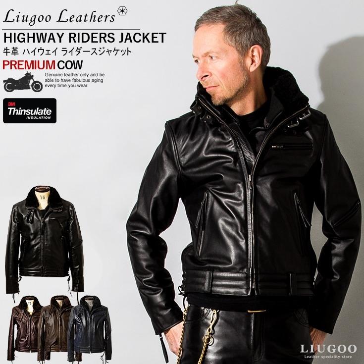 Liugoo Leathers 本革 高機能防寒仕様襟ボアハイネックシングルライダースジャケット メンズ リューグーレザーズ SRYCW01C レザージャケット バイカージャケット｜liugoo