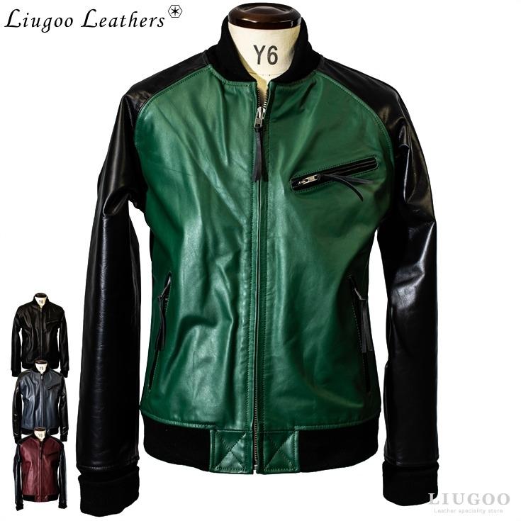 Liugoo Leathers 本革 レザ-バイカースタジャン メンズ リューグー