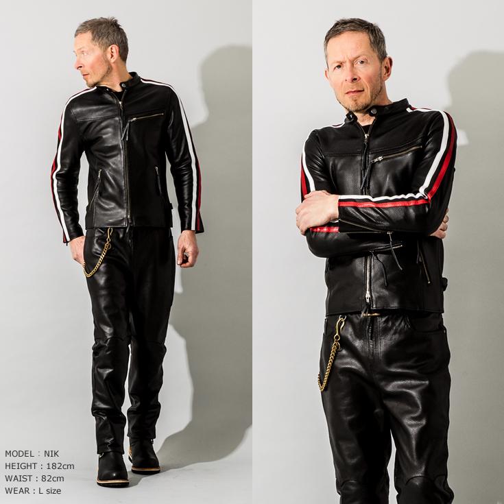 Liugoo Leathers 本革 メッシュレザー 2ラインシングル Liugoo Leathers 本革 メッシュレザー 2ラインシングル