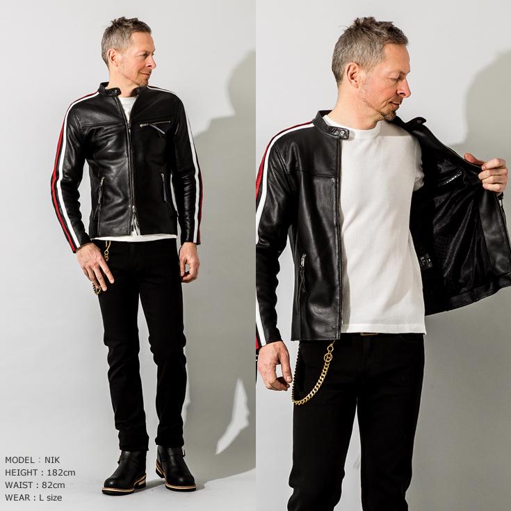 Liugoo Leathers 本革 メッシュレザー 2ラインシングル Liugoo Leathers 本革 メッシュレザー 2ラインシングル